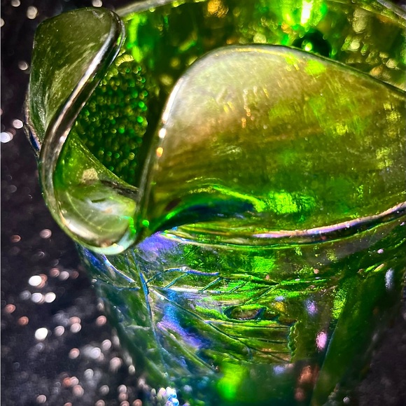 Vintage Carnival Glass Pitcher Harvesting EmeraldGreen to Blue Iridescent - Picture 8 of 12